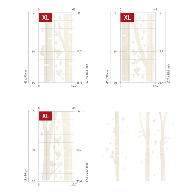 Quadri moderni per arredamento Set XXL alberi di betulla scoiattoli uccelli