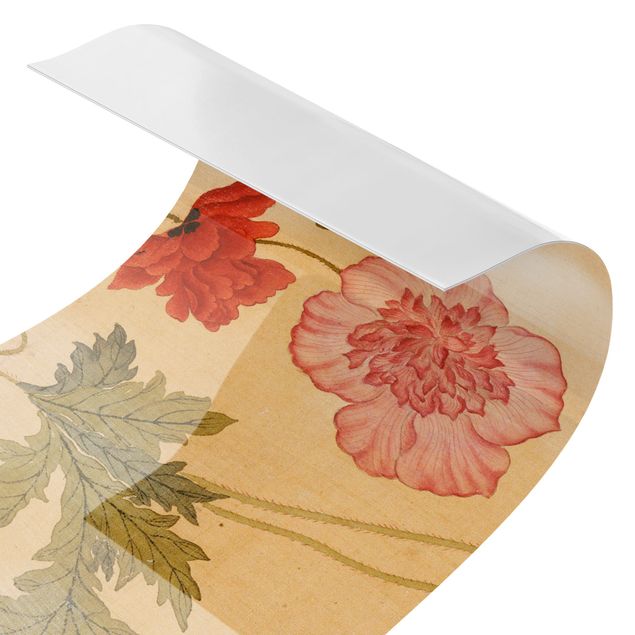 Carta adesiva Yuanyu Ma - Fiore di papavero e farfalla
