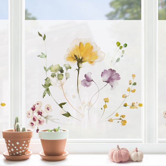 Decorazioni camera neonato Delicati fiori ad acquerello giallo-viola