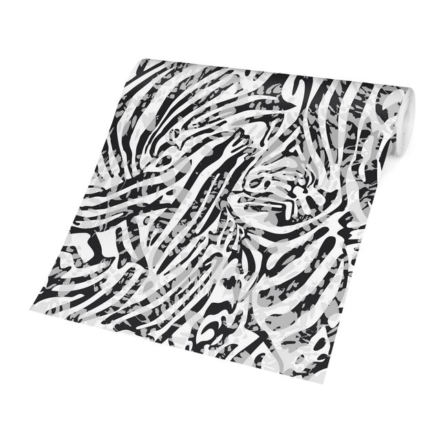 Carta da parati bianco nero Motivo zebrato in tonalità di grigio