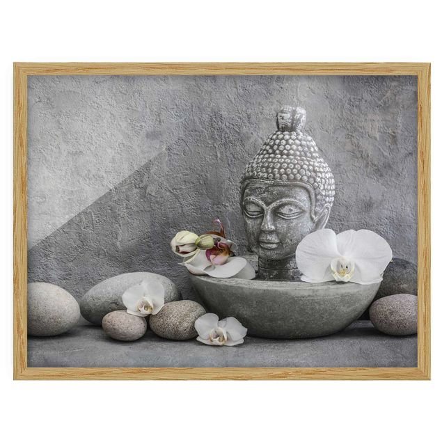 Quadri spirituali Buddha Zen, orchidea e pietra